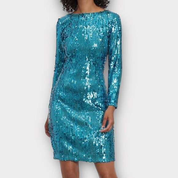Maggy London Women's Long Sleeve Back V-Neck Sequin Dress Size 8 - Picture 1 of 5